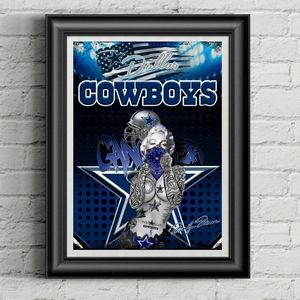 Marilyn Monroe Sports Sexy Gangsta Dallas Cowboy's Art Print Framed 11x8.5